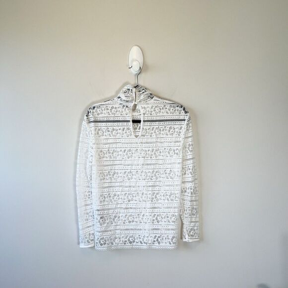 Sandro Paris Hamia White Floral Lace Blouse High Neck Quiet Luxury Size 1/Small - Picture 5 of 16